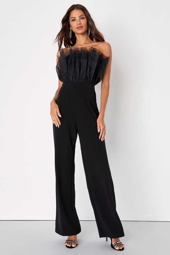 Black Tulle Jumpsuit - Black Jumpsuit - Black Wide-Leg Jumpsuit