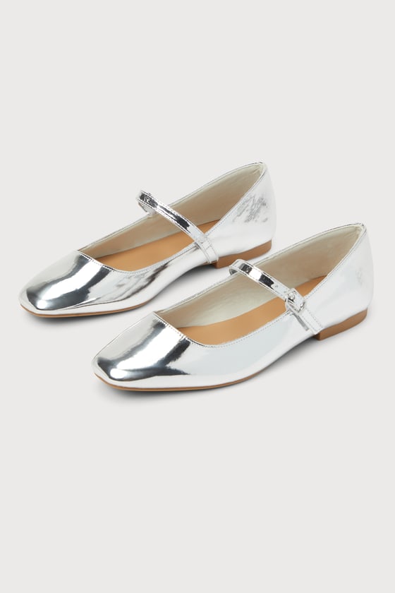 Silver Ballet Flats - Flat Mary Janes - Faux Leather Ballet Flats - Lulus