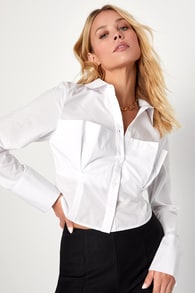 Sophisticated Twist White Cropped Bustier Button-Up Top