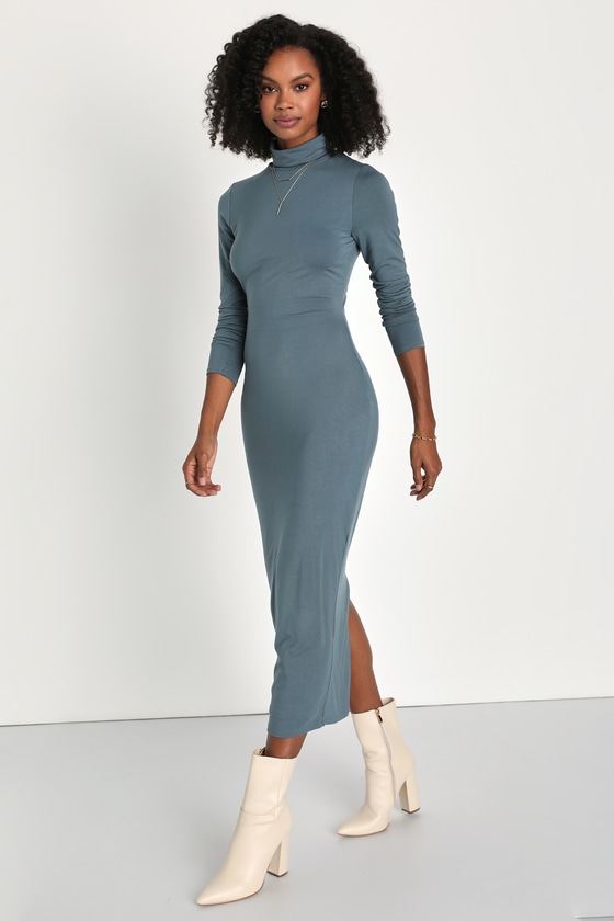 Deep Purple Snakeskin Turtleneck Midi Dress main image 1