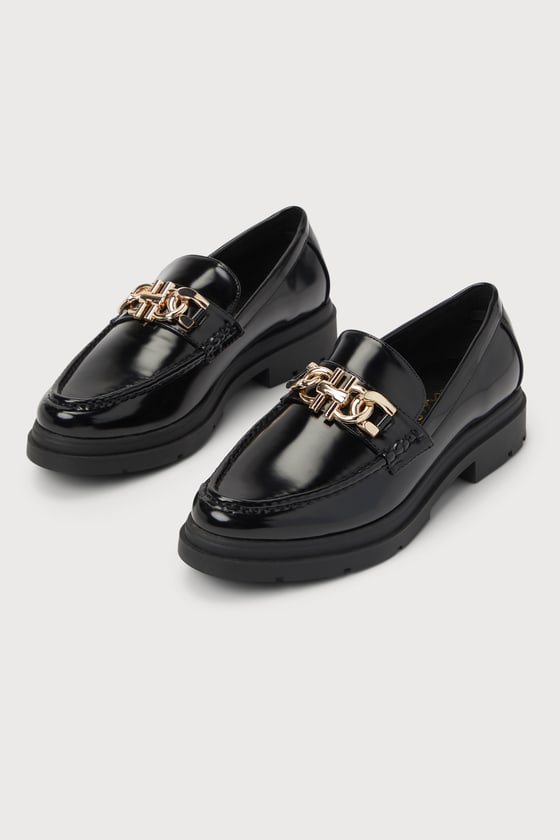 Lulus Valeriee Black Patent Chain Loafers