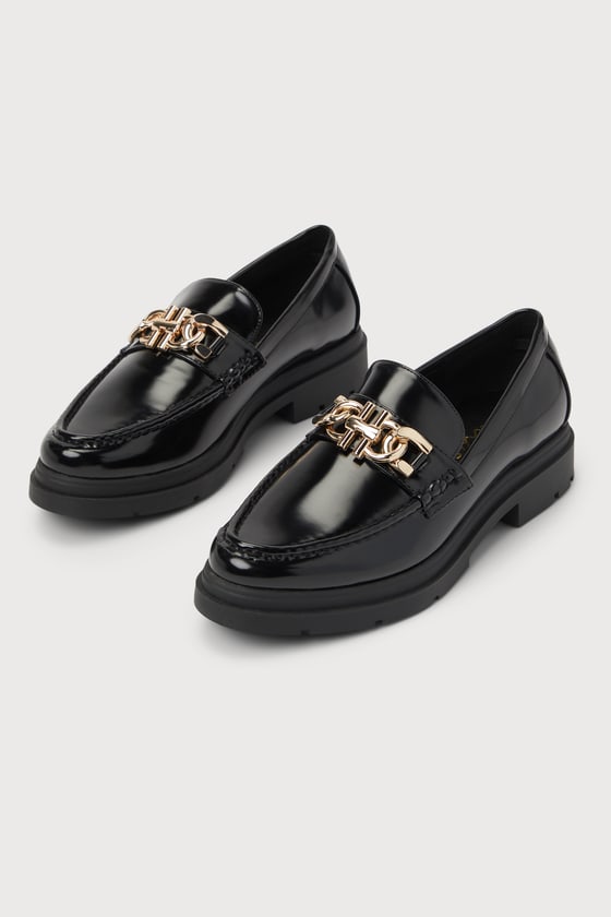 Chic Black Loafers Chain Loafers Chunky Loafers Lulus