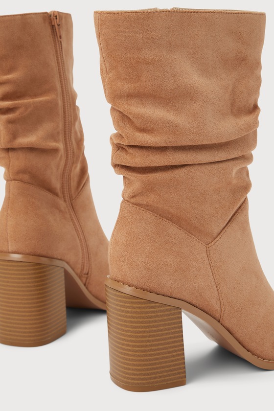 Penelopie Light Nude Suede Pointed-Toe Mid-Calf Boots - thumbnail 5
