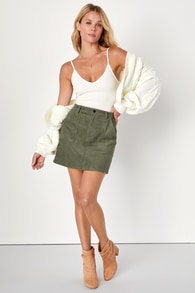 Excellent Charm Olive Green Corduroy Mini Skirt