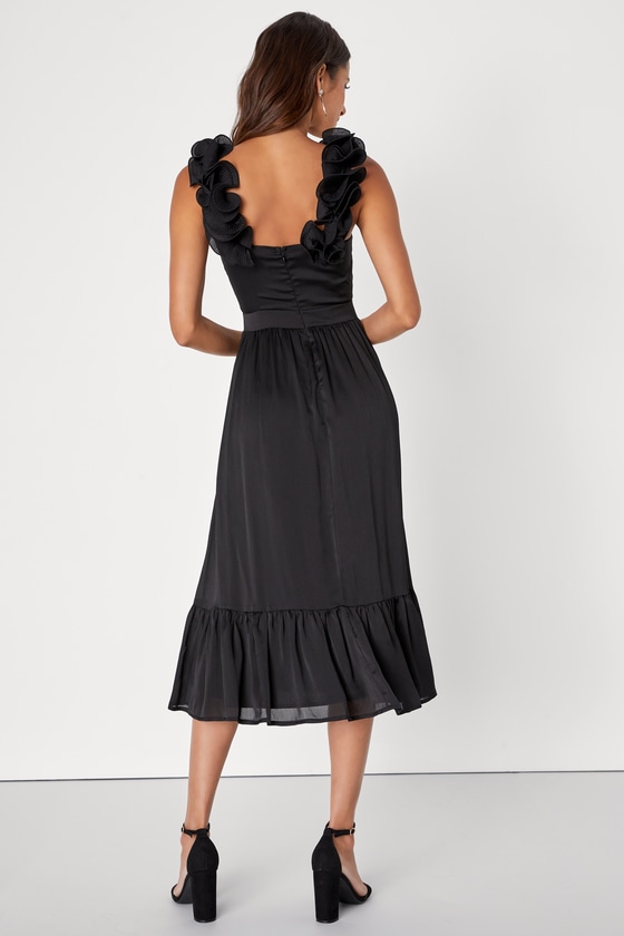 Black Midi Dress - Ruffle Strap Midi Dress - Tiered Dress - Lulus