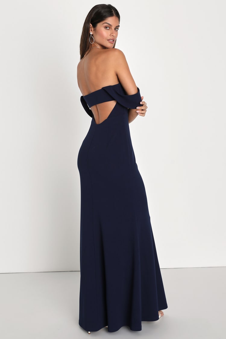 Navy Blue Dress - Off-The-Shoulder Maxi Dress - Cutout Dress - Lulus