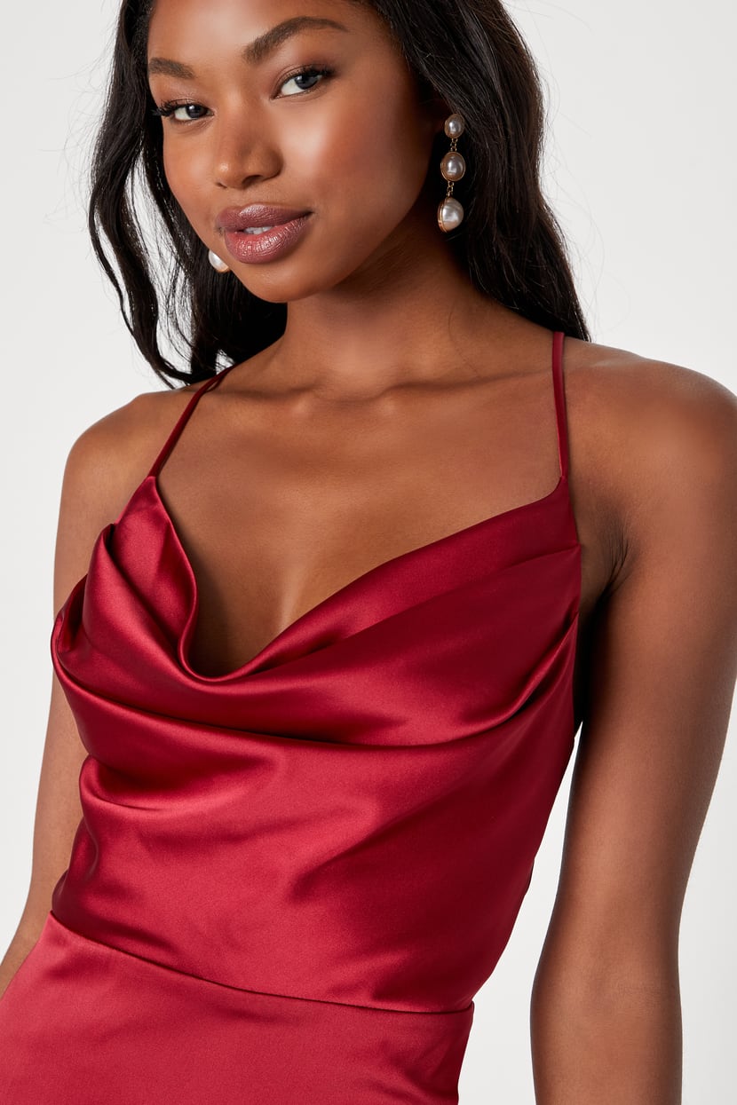 Burgundy Short Red Slip Dress Red Silk Dress Wine Slip Dress