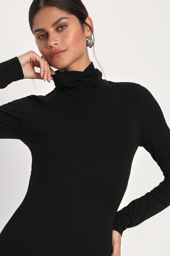 Jersey Knit Midi Dress - Turtleneck Midi Dress - Black Midi Dress - Lulus