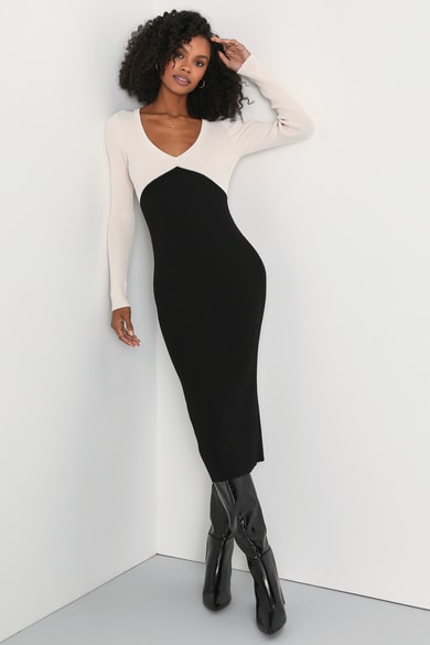 Lulus | Alaina Black Long Sleeve Turtleneck Sweater Dress | Size Medium