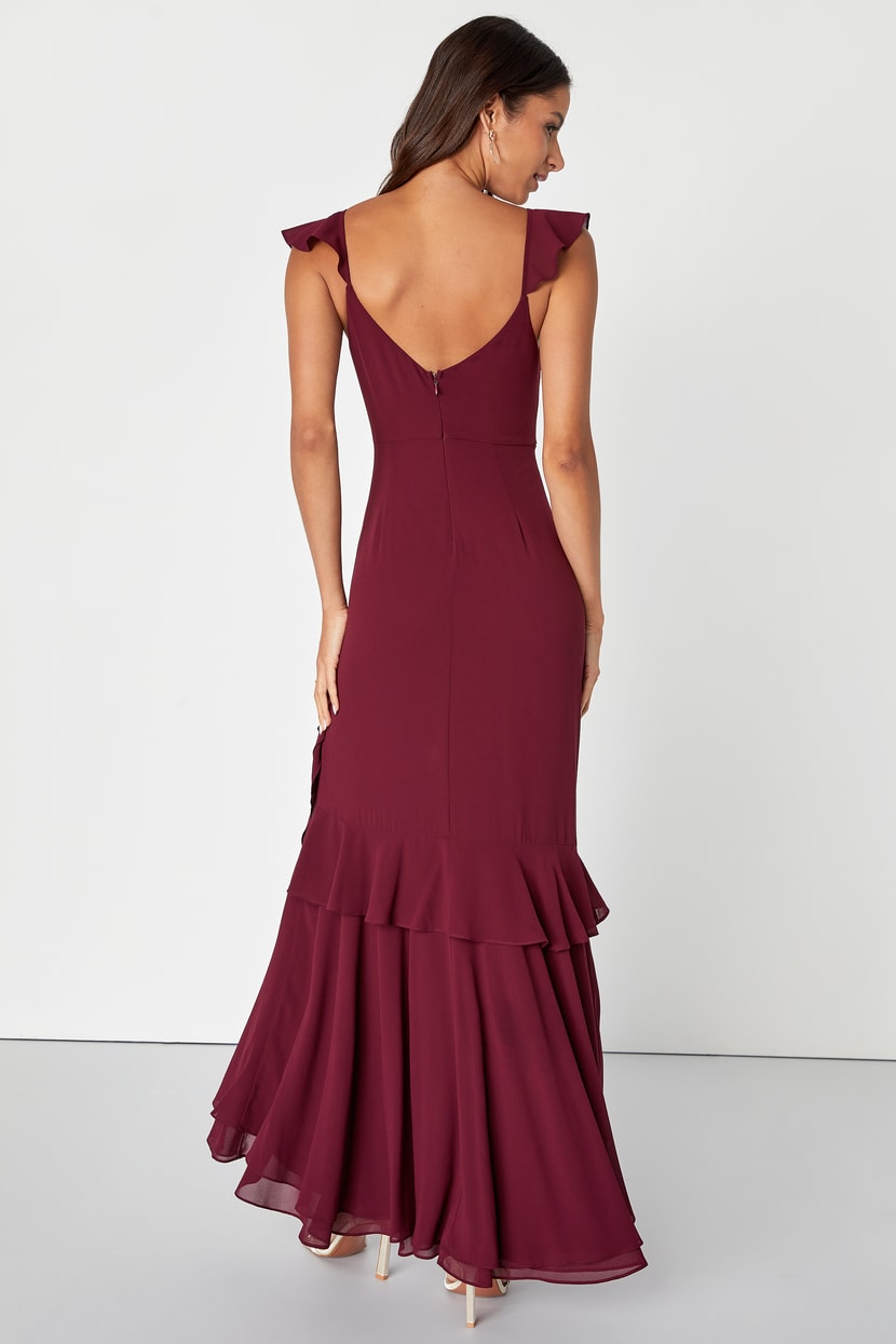 Burgundy Maxi Dress - Asymmetrical Dress - Ruffled Maxi Dress - Lulus Burgundy Maxi Dress - Asymmetrical Dress - Ruffled Maxi Dress - Lulus