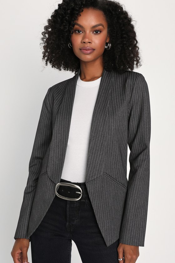 2040394 Black-Grey Striped Cotton Blazer main image 1