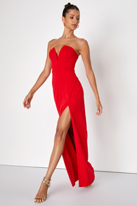 Dedicated to Glamour Red Strapless Maxi Dress