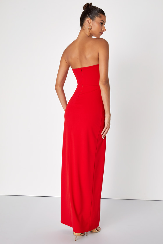 Red Strapless Dress - Sexy Maxi Dress - V-Bar Dress - Lulus
