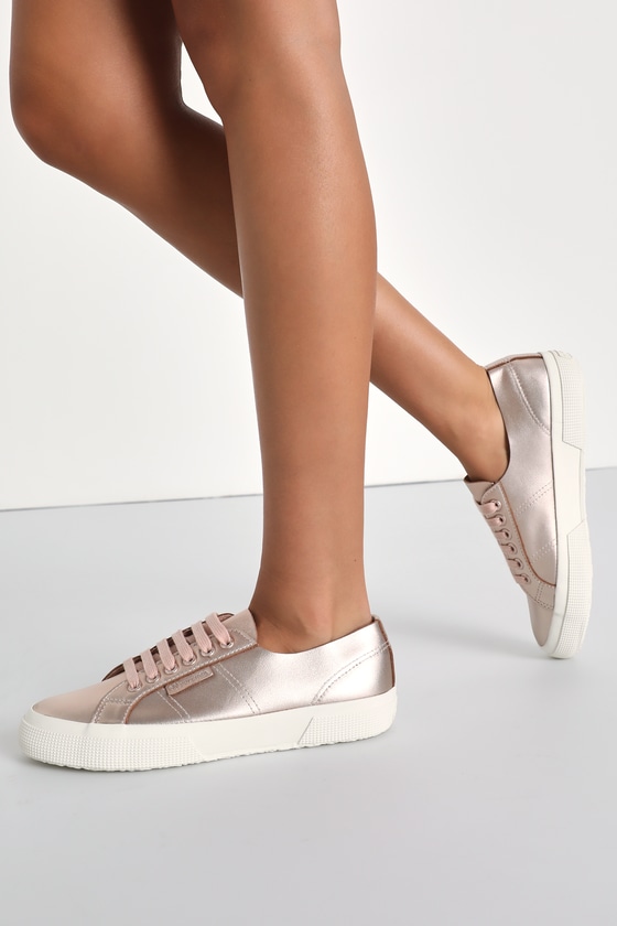 Superga 2750 Metallic Nappa Rose Pink Leather Lace-up Sneakers