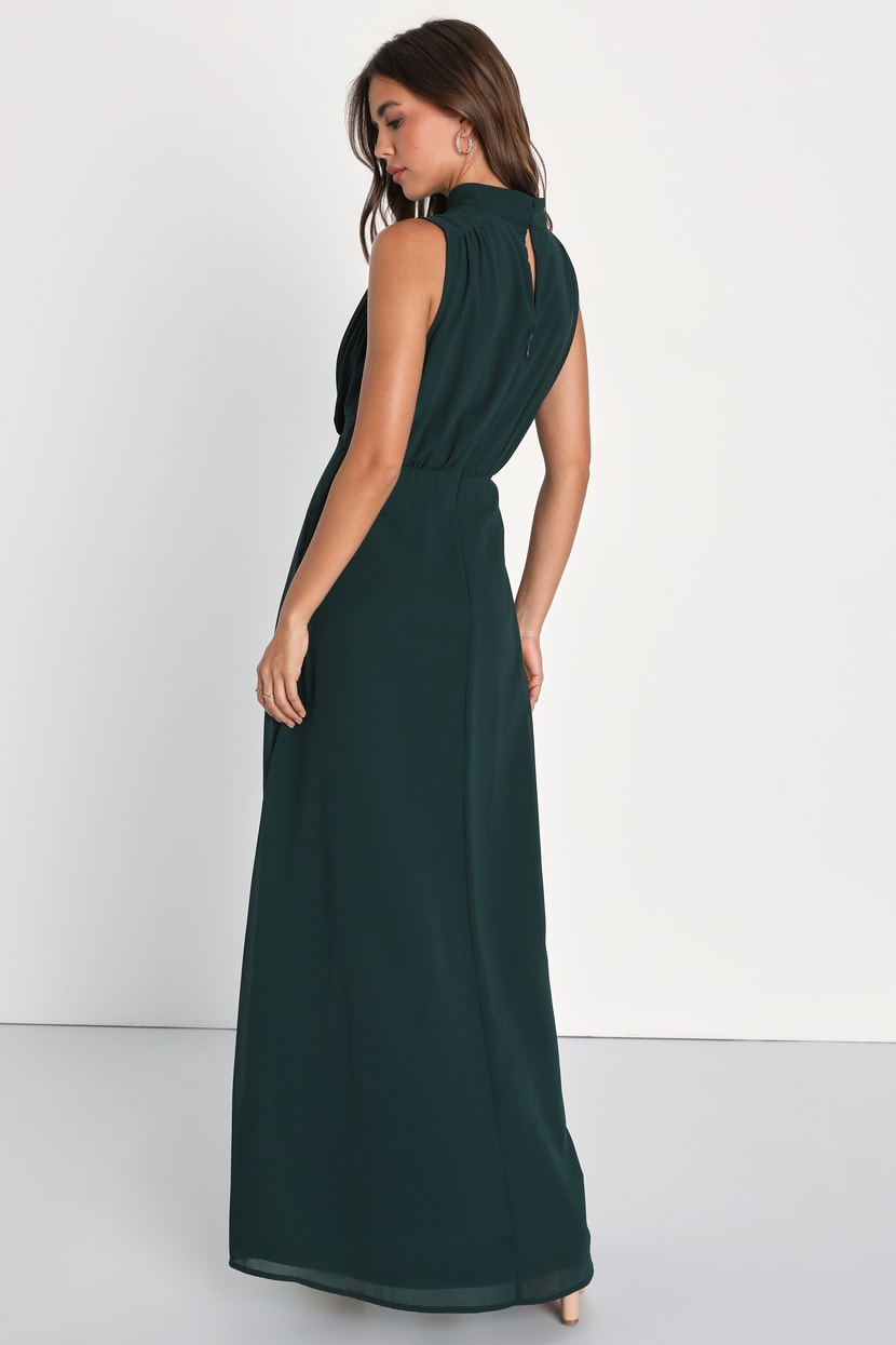 green long sleeve evening dress Leslie Bottle Green Long-Sleeve Twisted Split Maxi Dress – Club L London