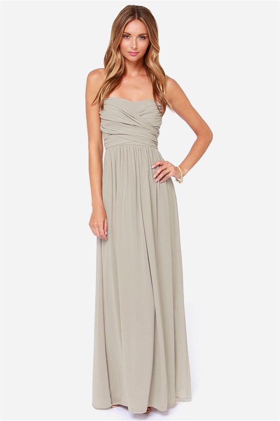 LULUS Exclusive Royal Engagement Strapless Light Grey Maxi Dress 1