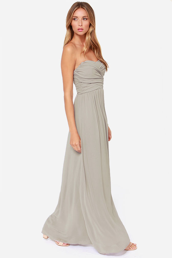 LULUS Exclusive Royal Engagement Strapless Light Grey Maxi Dress 2