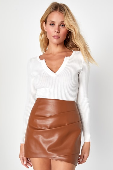 Unforgettable Energy Brown Vegan Leather Mini Skirt