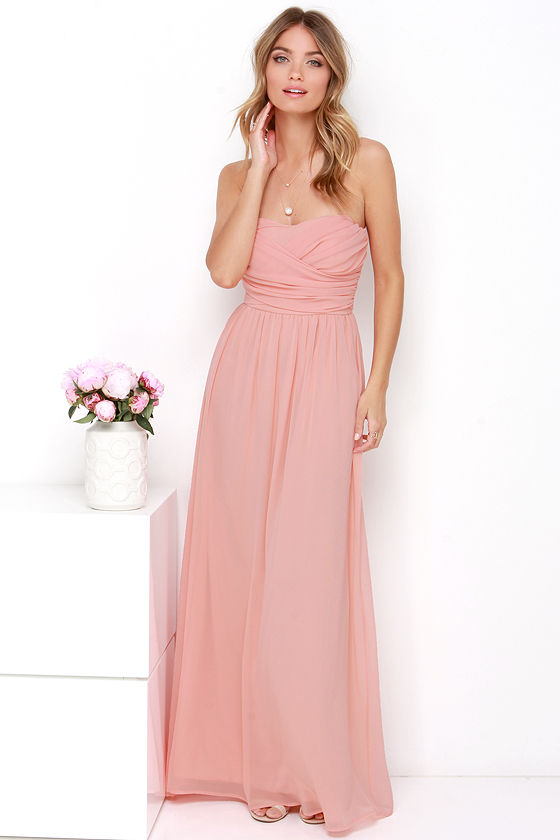 LULUS Exclusive Royal Engagement Strapless Peach Maxi Dress