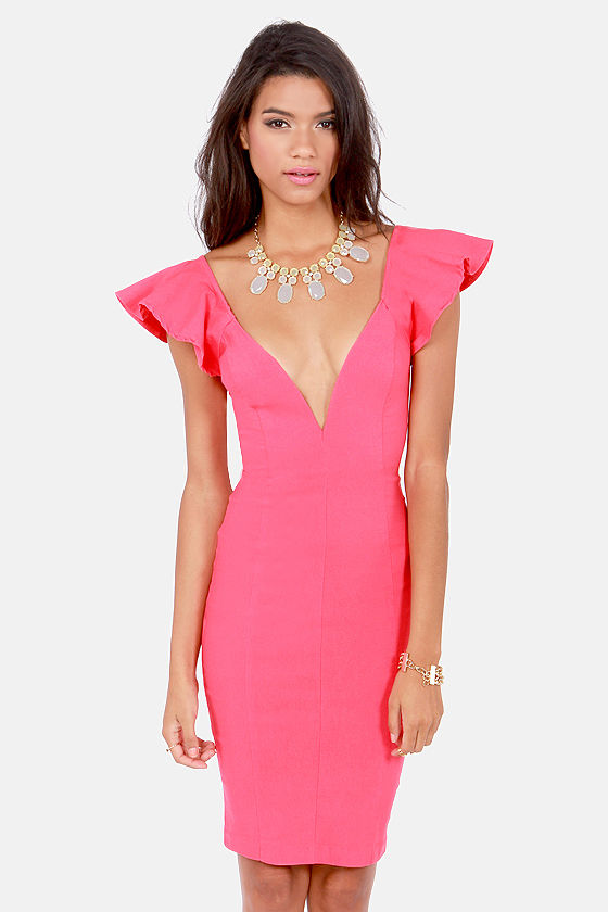 Sexy Coral Pink Dress Bodycon Dress Clubbing Dress 48.00