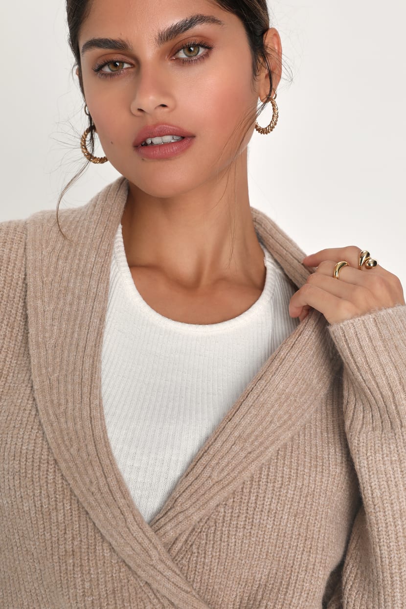 beige cardigan dress Beige Button-Front Dress - Cardigan Blazer Dress - Sweater Dress