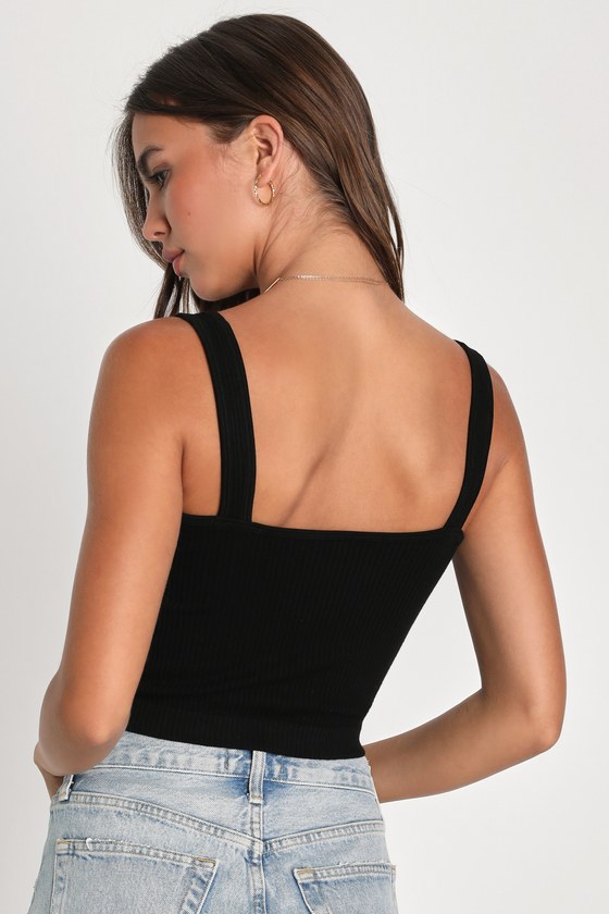 Solid Rib Black Cropped Tank Top 5