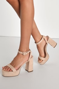 Ivyy Light Nude Suede Ankle Strap High Heel Sandals