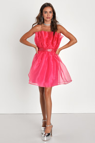 Extravagant Presence Hot Pink Sequin Strapless Mini Dress