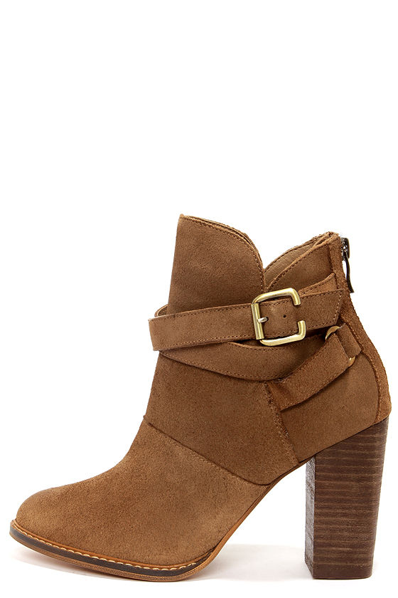 Chinese Laundry Zip It Dark Camel Suede Leather Booties - $129.00 - Lulus
