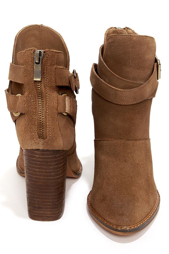 Chinese Laundry Zip It Dark Camel Suede Leather Booties - $129.00
