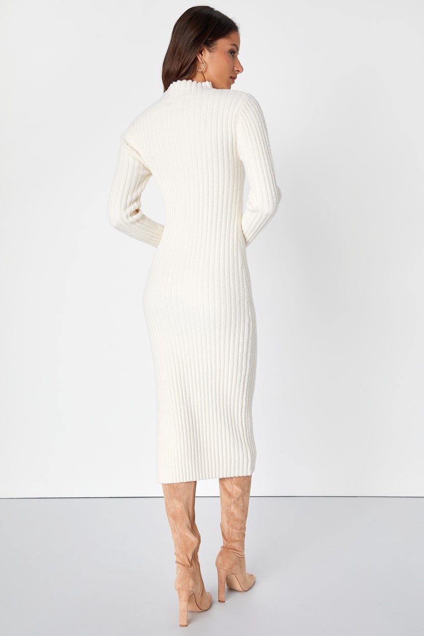 Irresistible Feelings Ivory Fuzzy Knit Midi Sweater Dress