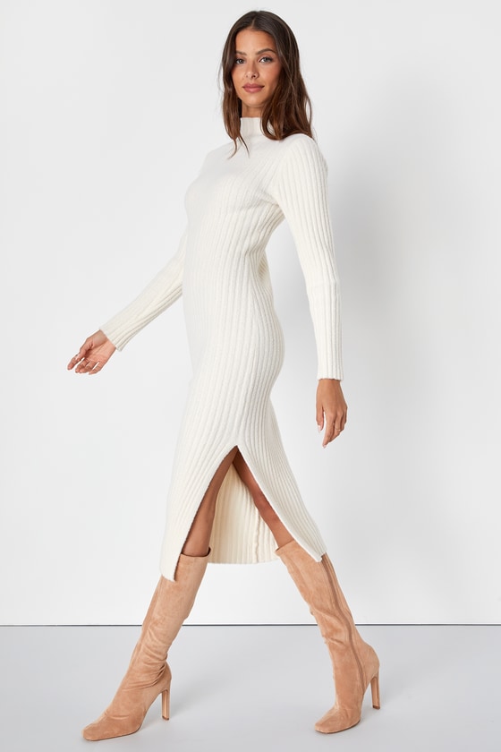 Style by Deb WHITE SWEATER DRESS + THIGH-HIGH BOOTS HOME - Snowy OOTD