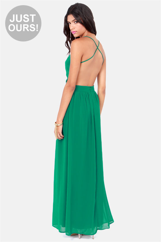 green open back dress