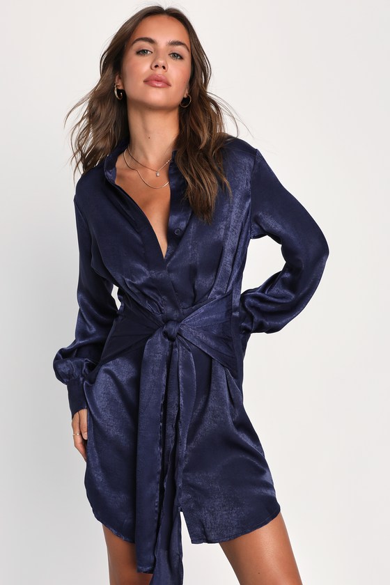 Lulus Day In The City Navy Blue Satin Long Sleeve Button-up Mini Dress | ModeSens Lulus Day In The City Navy Blue Satin Long Sleeve Button-up Mini Dress | ModeSens
