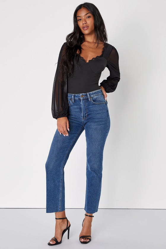 Lia Body ~ Seductive Black Lace Bodysuit – Long Sleeve Backless One-Piece
