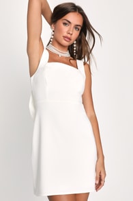 Blissfully Beaming White Sleeveless Bow Mini Dress