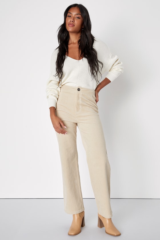 Armstrong orkester vision Beige Corduroy Pants - High Waisted Cords - Straight Leg Pants - Lulus