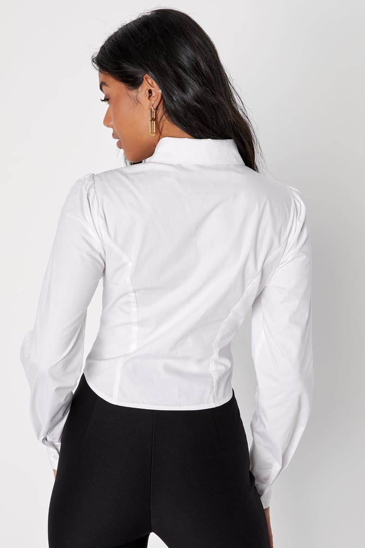 White Cutout Top - Cropped Long Sleeve Top - Sexy Button-Up Top