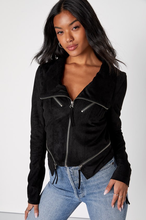 Lulus Ready For Anything Black Suede Moto Jacket