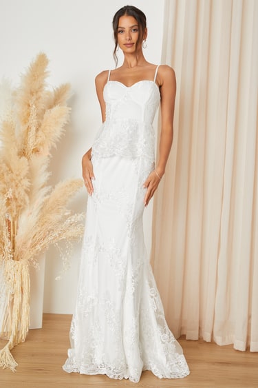 White Lace Maxi Dress Bustier Maxi Dress Peplum Maxi Dress Lulus