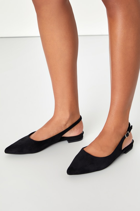 Kayaa Black Suede Pointed-Toe Slingback Flats 1