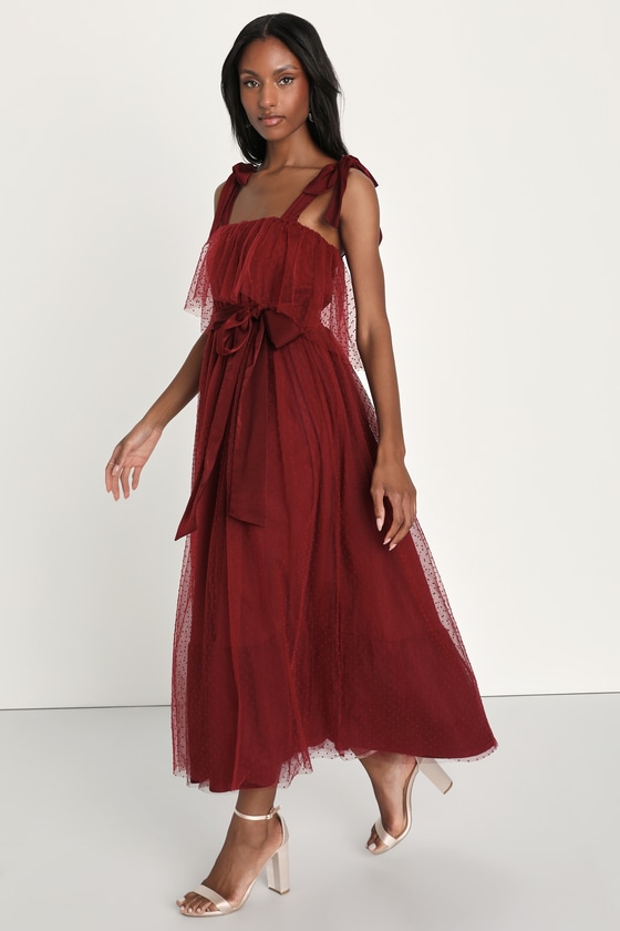 Theodora Dotted Dress Wine Red