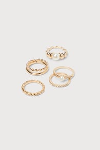 Luxe Imagination Gold Pearl Rhinestone Ring Set 1