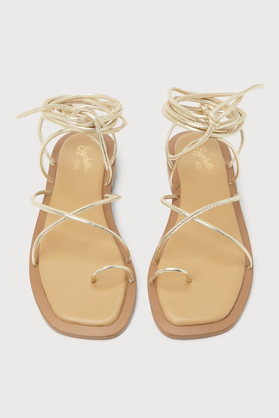Lilac Light Gold Leather Strappy Lace-Up Sandals 2