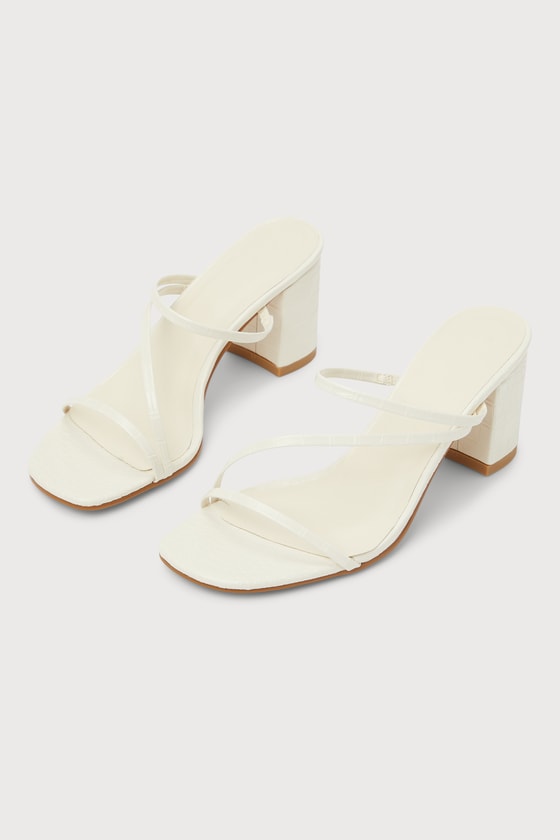 Shop Billini Yazmin Bone Crocodile-embossed Strappy Slide Sandal Heels In White