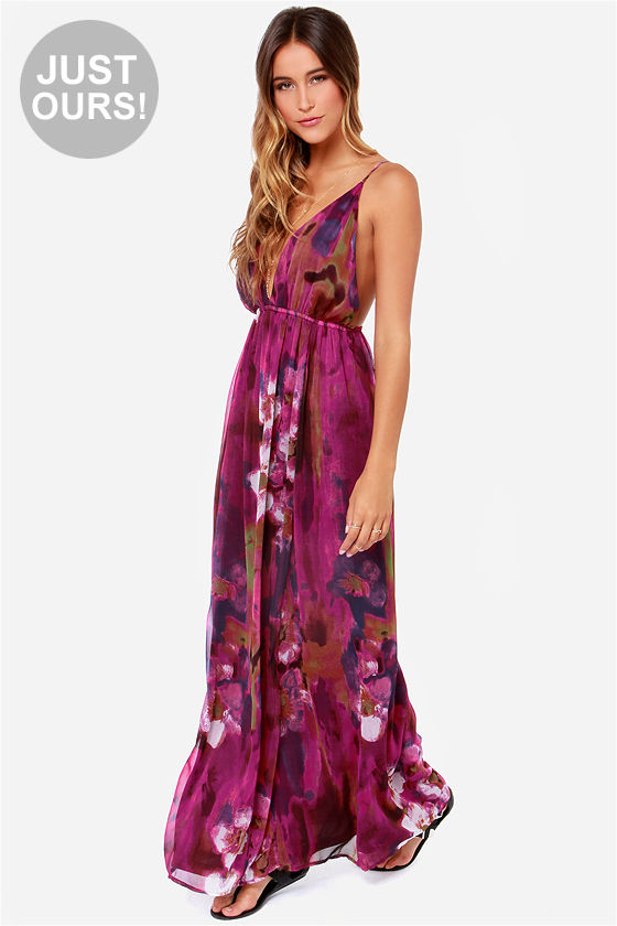 LULUS Exclusive Titania's Woods Backless Purple Print Maxi Dress