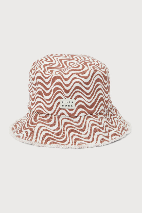 Billabong Suns Out Brown and White Hat Wavy Bucket Hat Lulus