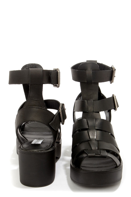 Steve Madden Schoolz Black Leather Caged Platform Sandals
