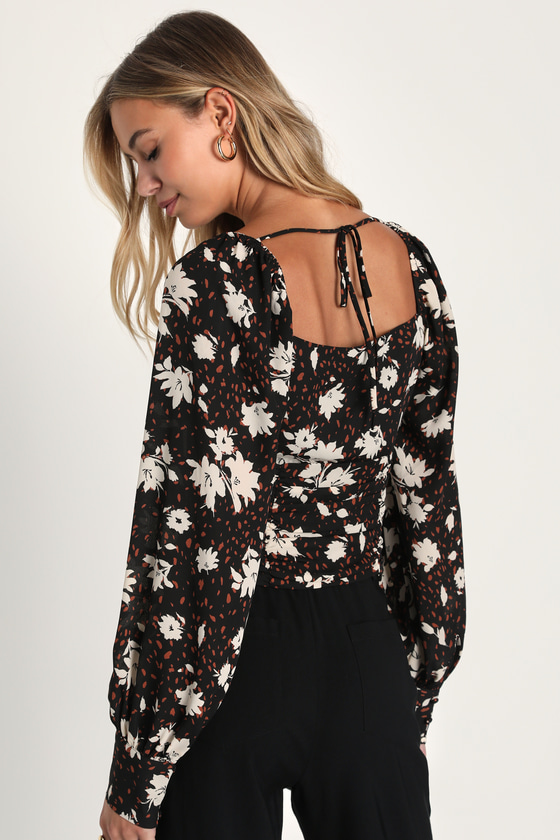 Black Sleeveless Top With Multi-Coloured Floral Print