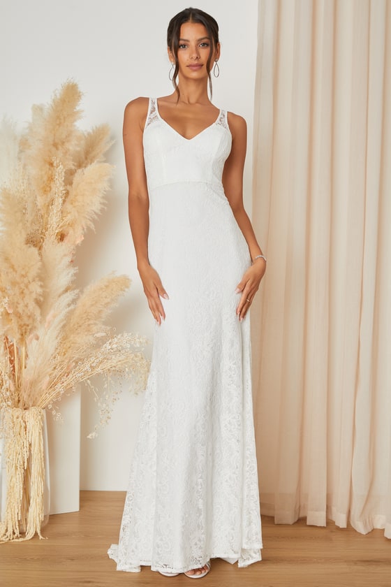 Lulus Beloved Eternity White Lace Sleeveless Backless Maxi Dress